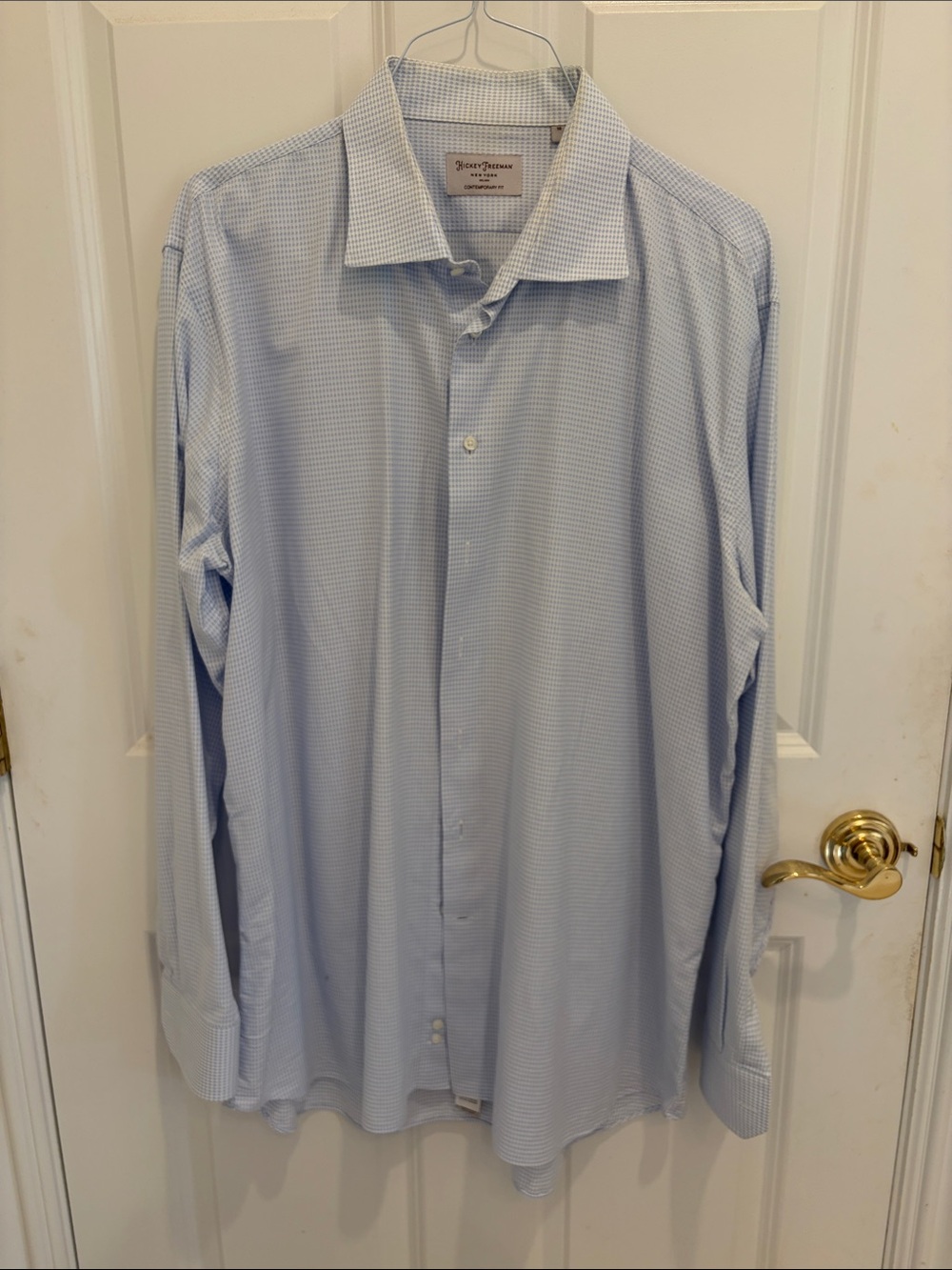 Hickey Freeman Light Blue Micro-Check Dress Shirt